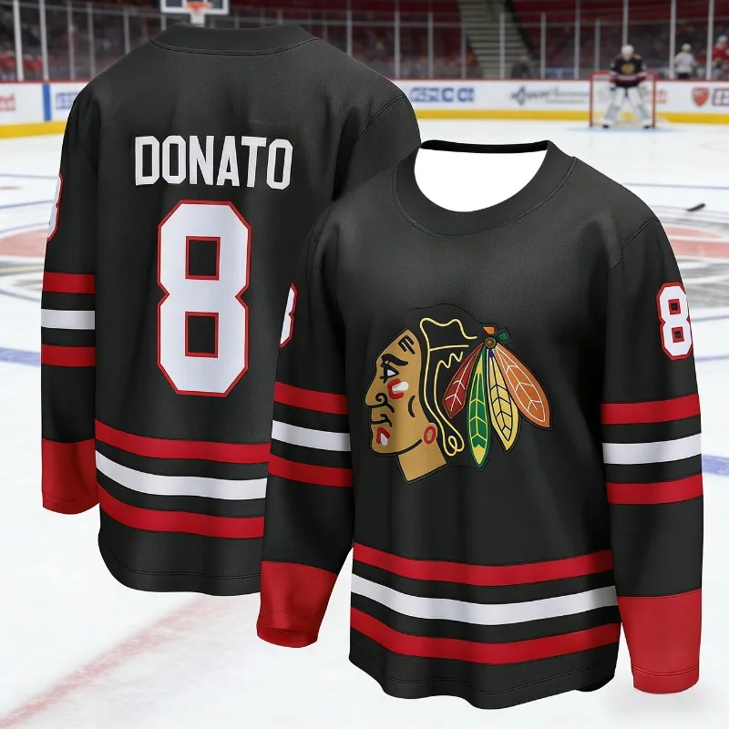 Chicago Ice Hockey Jersey Men's Blackhawks Black Long Sleeve Sports Sportswear Breathable Team Uniform for Hockey Fans Day &Gift image 4