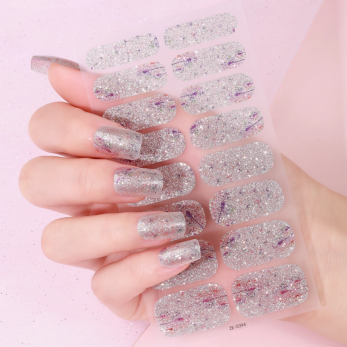 16Tips Full Cover Nail Stickers Sparkling Starry Sky Nail Polish Stickers Long-Lasting Self Adhesive DIY Manicure Decoration