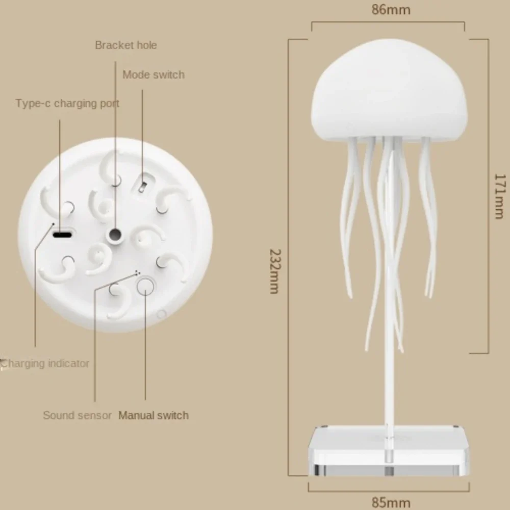 Smart Jellyfish Night Light - USB Rechargeable LED Lamp with Voice Control for Bedroom Decor