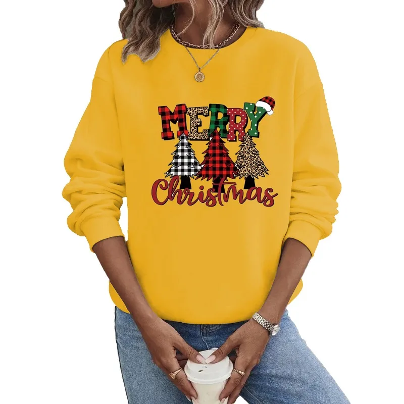 Crew-neck Hoodie Europe and The United States Christmas Long-sleeved Hot Christmas Tree Printing Sweatshirt  Aesthetic