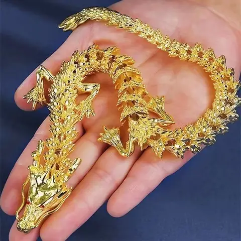 Majestic 3D Alloy Golden Dragon Statue with Movable Limb Symbol of Power and Good Luck Chinese Dragon Piece Desktop Decoration