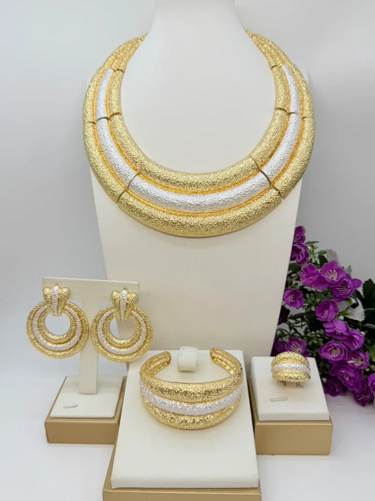 Simple Three Tone hotsale Italian Jewelry Elegant Luxury llaveros Collar Pulseras pin Pendient tentacles Anillo 4PC Jewel Set