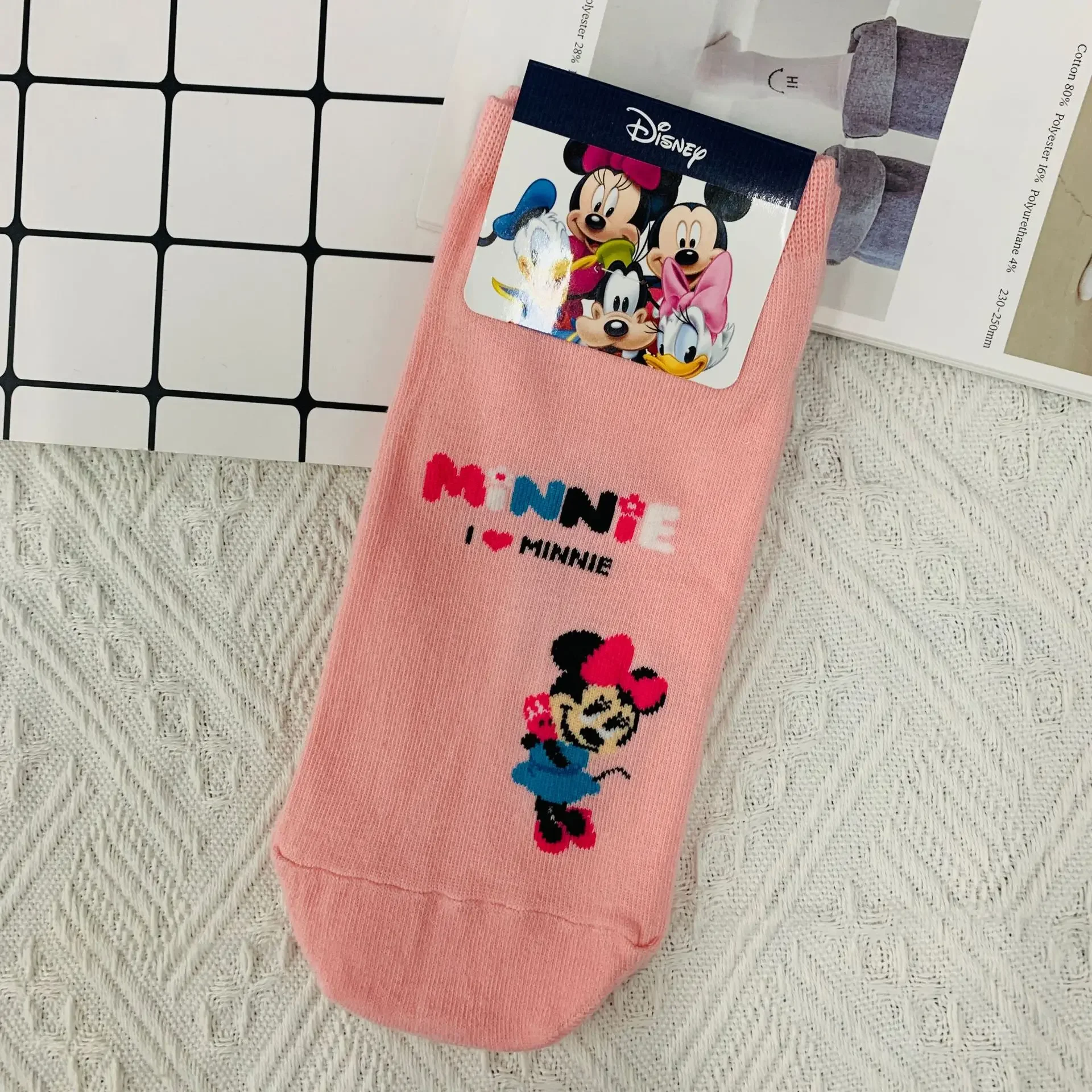 Kaus kaki kartun Disney motif Mickey Minnie, kaus kaki katun pendek karakter kartun imut, kaus kaki anak perempuan motif kartun Disney