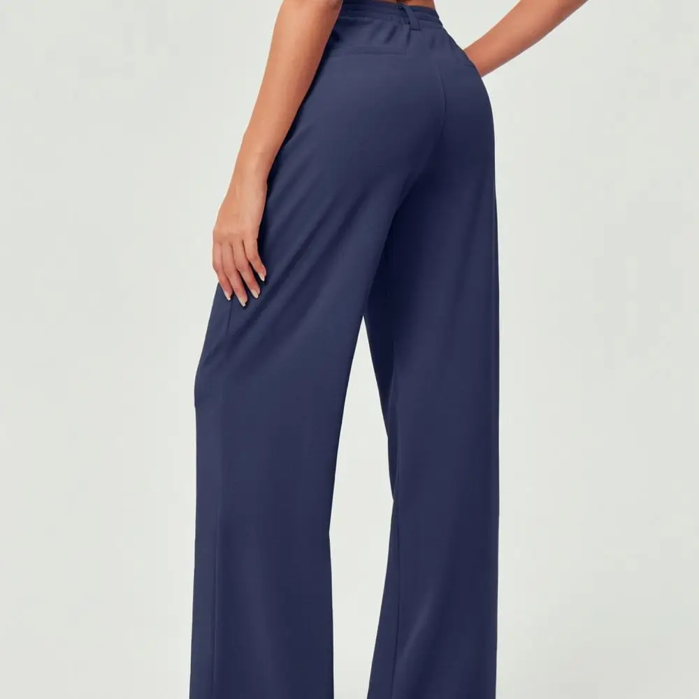 Womens Fashionable Waffle Knit Wide Leg Trousers High Waist Casual Loose Fit Comfortable Daily Wear Bottoms