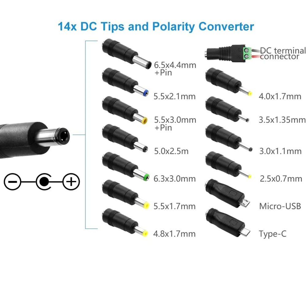 3V-24V 3A 72W Adjustable Power Adapter, Multi-Voltage 100V-240V AC to DC 9V 12V 15V 16V 18V 19V 20V AC/DC Variable Power Supply