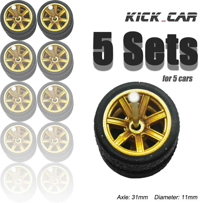 1/64 Wheels with Rubber Tires for 1:64 Toy Car Model Diecast Cars Miniature Parts Modified for Hotwheels (5 sets for 5 Cars)