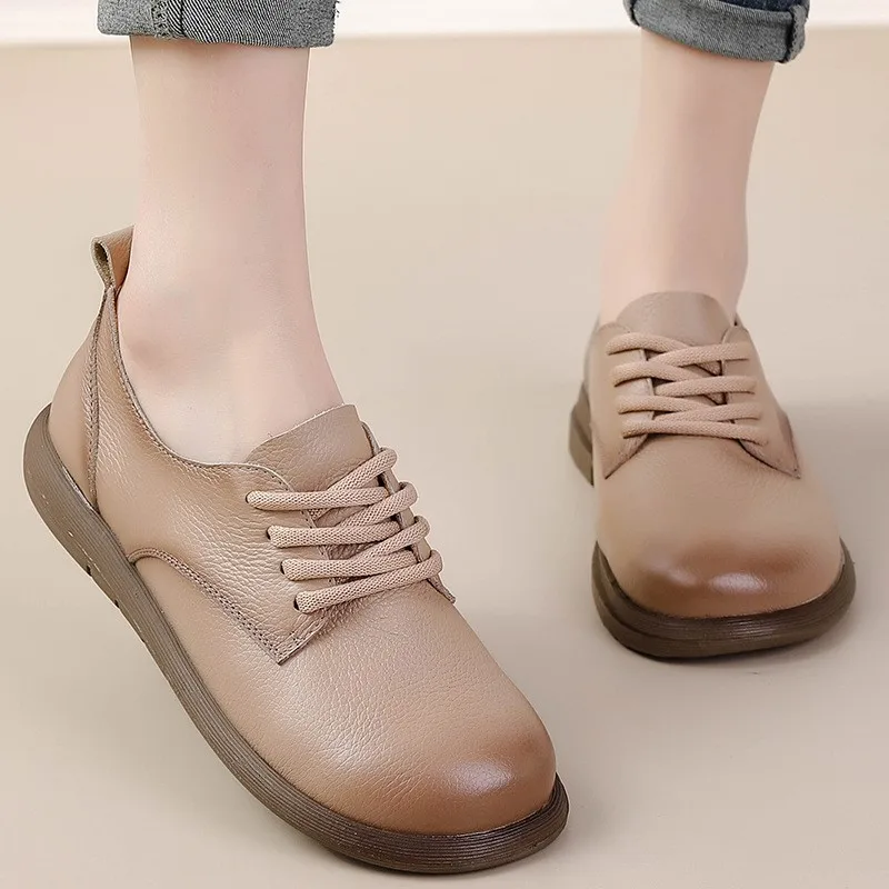 Head Layer Cowhide Retro British Style Round Head Big Head Shoes Thick Bottom Shoes Lace Up Leather Single Shoes Leather Shoes