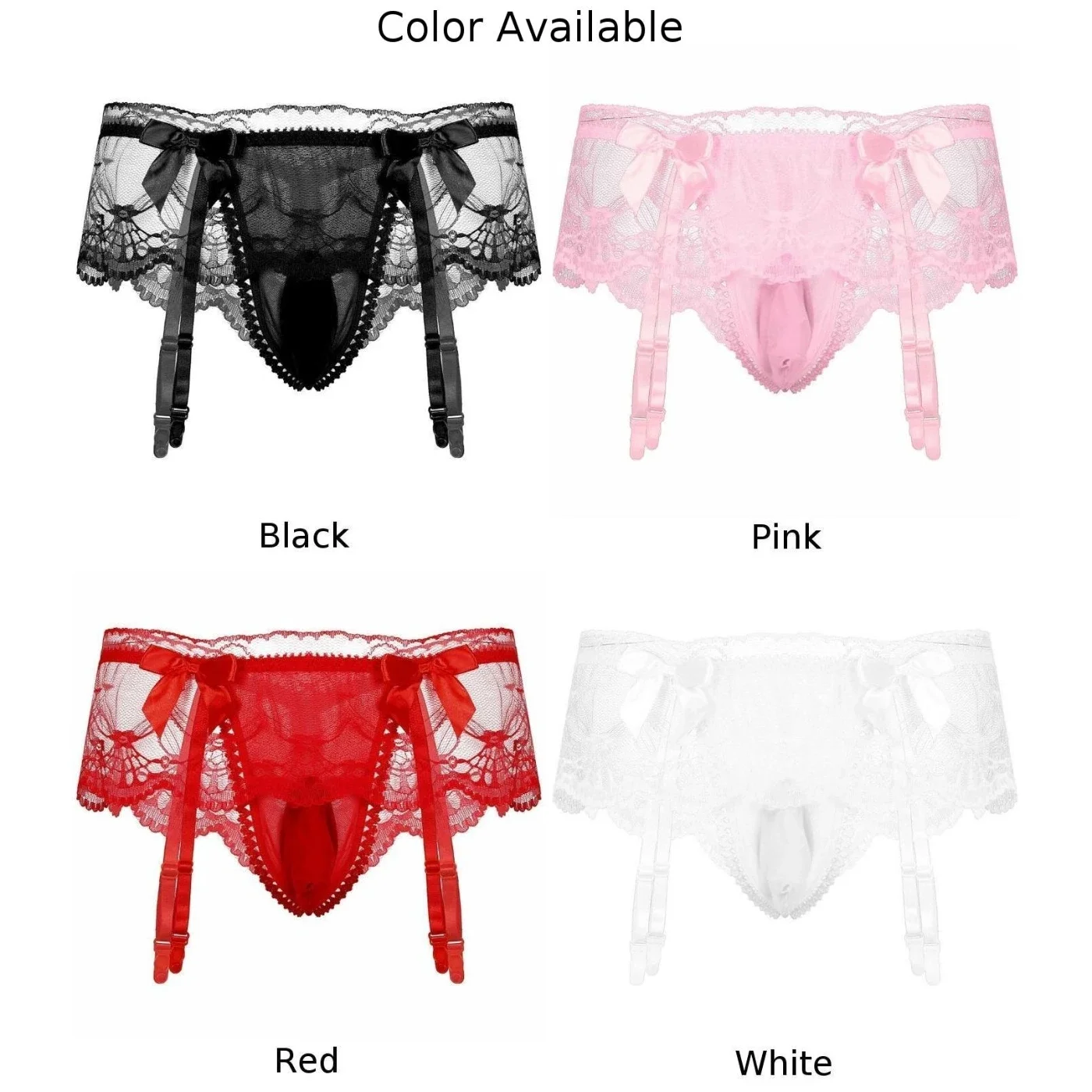 Sexy Men\'s Panties Sissy Lace Transparent Bowknot Lingerie Men Bulge Pouch Briefs Underwear Pump Man Briefs With Garter