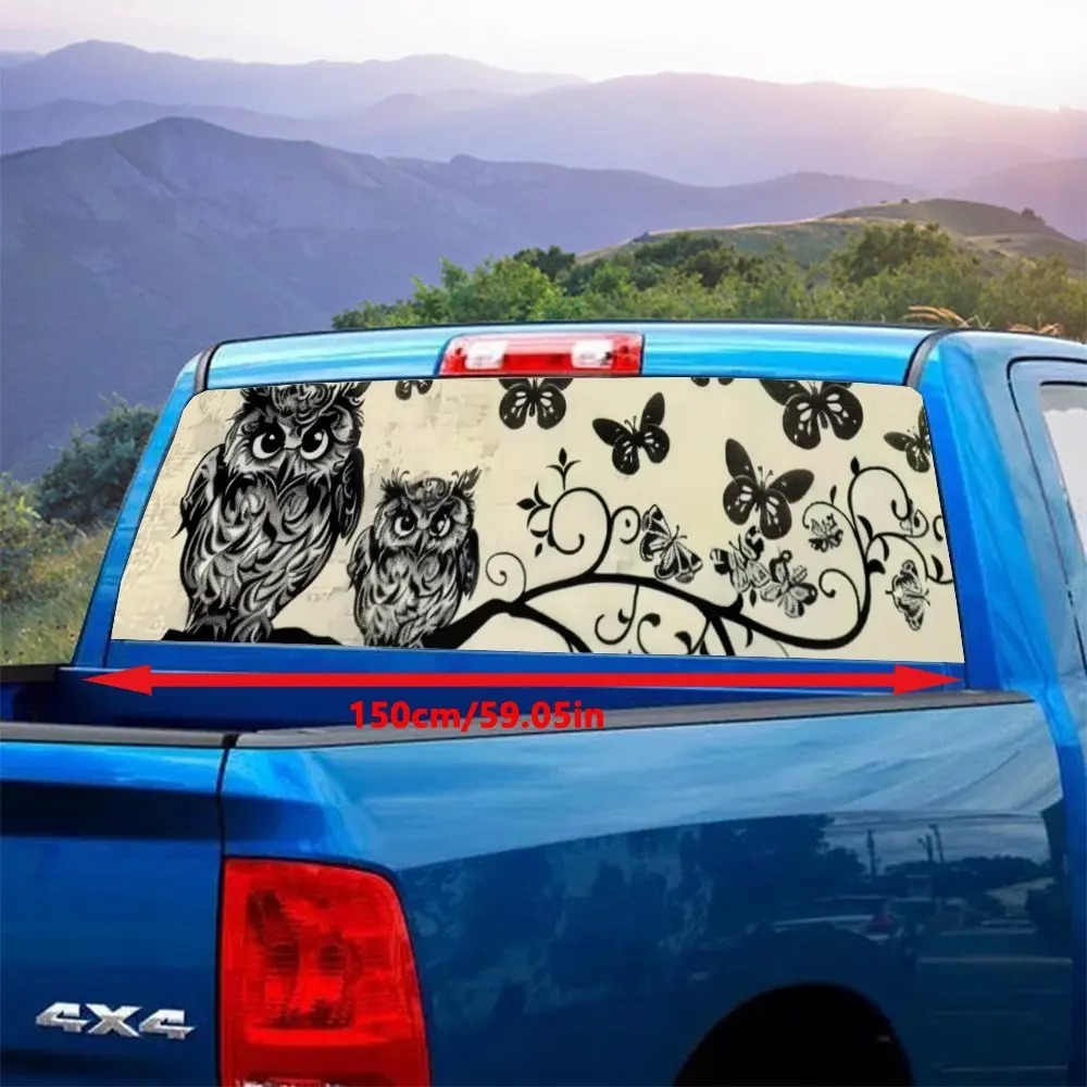 Owls, Butterflies, Vintage, Dead TreesCar Rear Windshield Sticker Truck Window Perspective Perforated Rear Window Vinyl Decal De