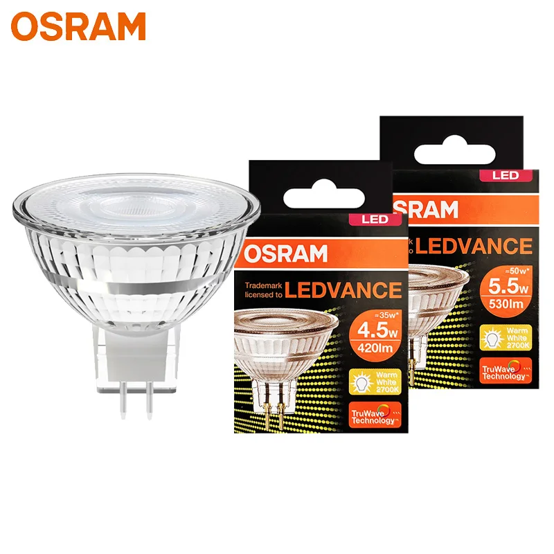Lámpara LED OSRAM LEDVANCE MR16 GU5.3, 4.5W 5.5W, 2700K, Blanco Cálido, 24 Unidades °   36 °   Lámparas LED de Techo Angulares de Bajo Voltaje (12V) para el Hogar