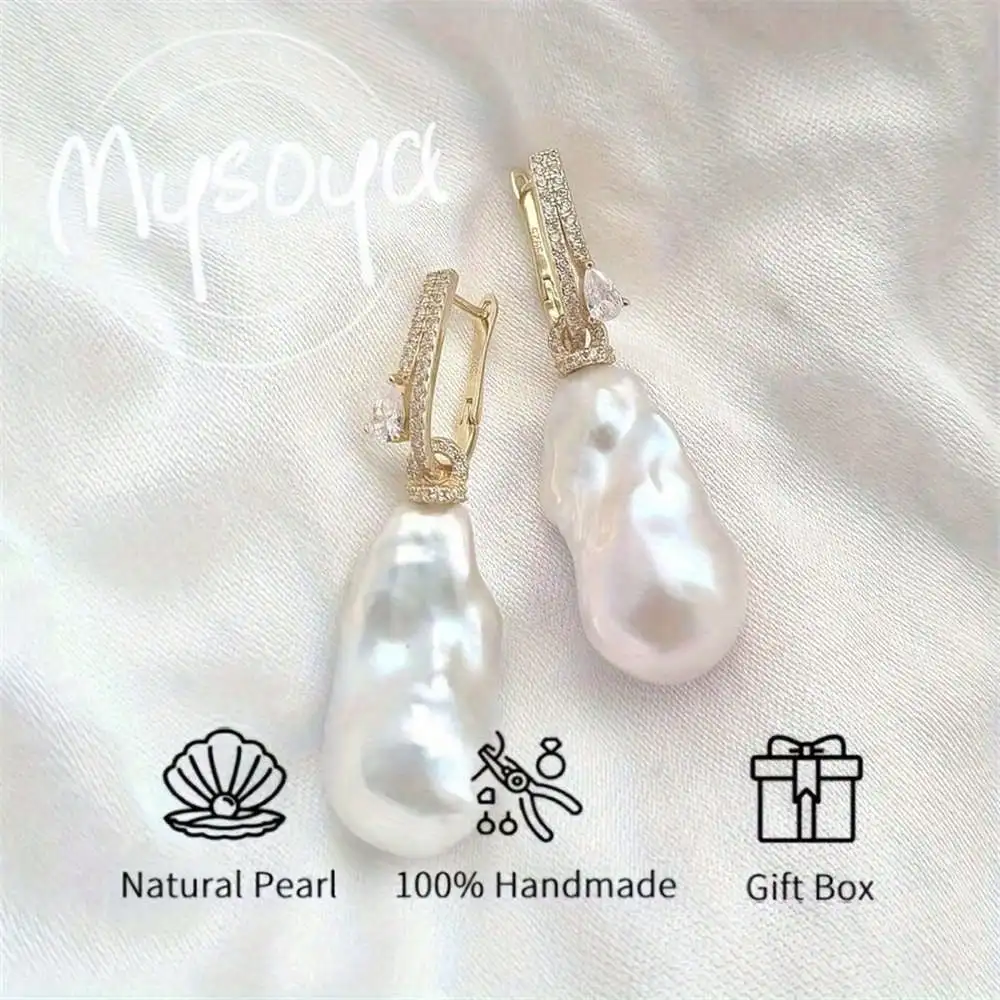 

MYSOYA Large White Baroque Pearl Earrings 10-12mm Pearls Gift Box Birthday Gift Valentine's Day Gift Anniversary Gift Party Gift