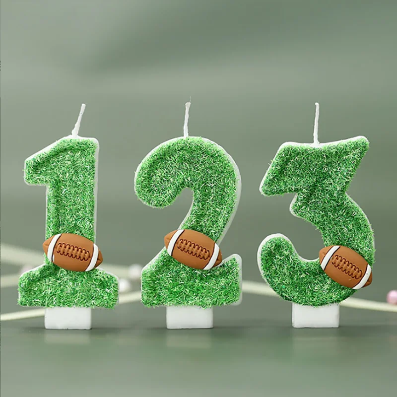 Grüne Rugby-Geburtstagskerzen für Jungen, 0–9 Zahlenkerze, Kuchen, dekorative Sportkerze mit grünem Schatten für Jubiläumsfeiern