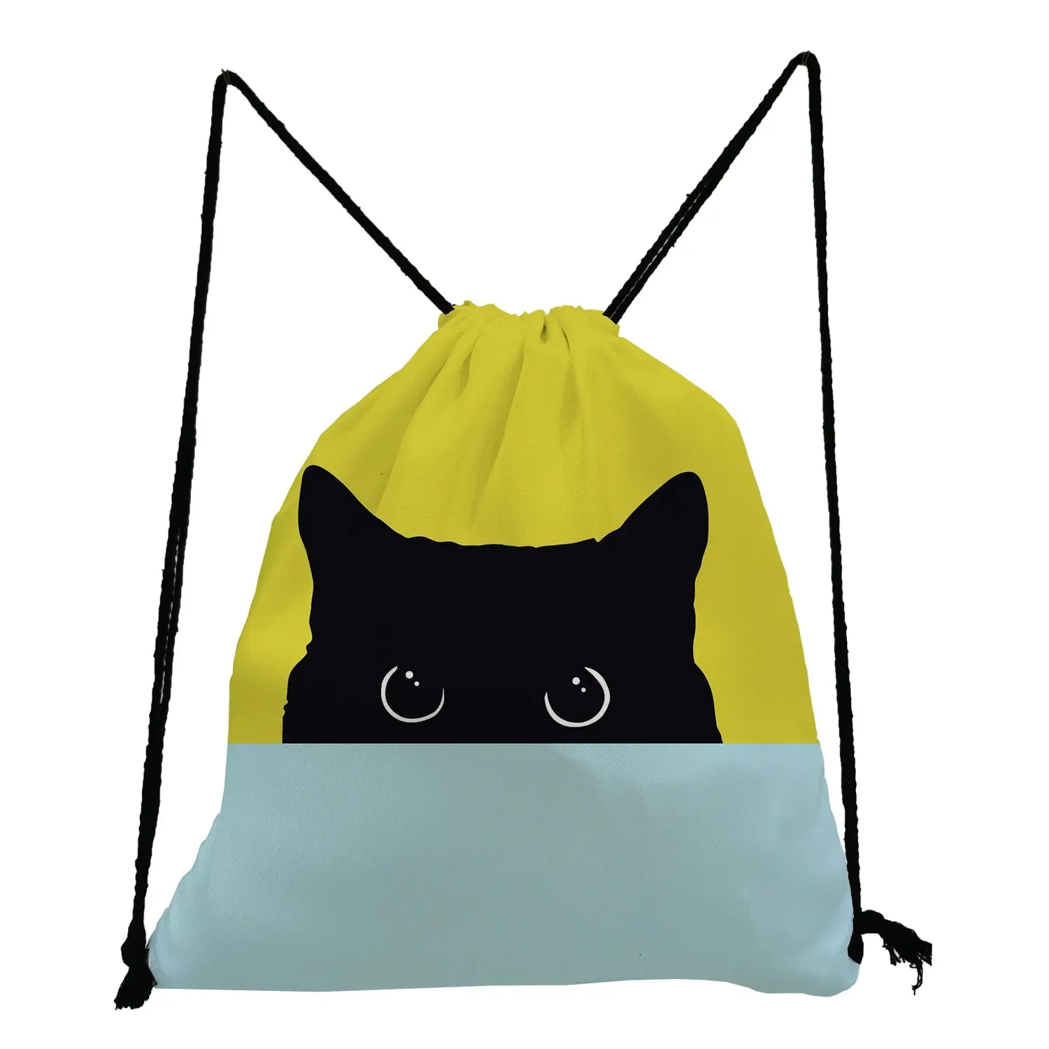 Mochila con cordón para mujer, bolsa de gimnasio con estampado de gato, portátil, para ir de compras, bolso de zapatos escolar a la moda para niña, patrón personalizado