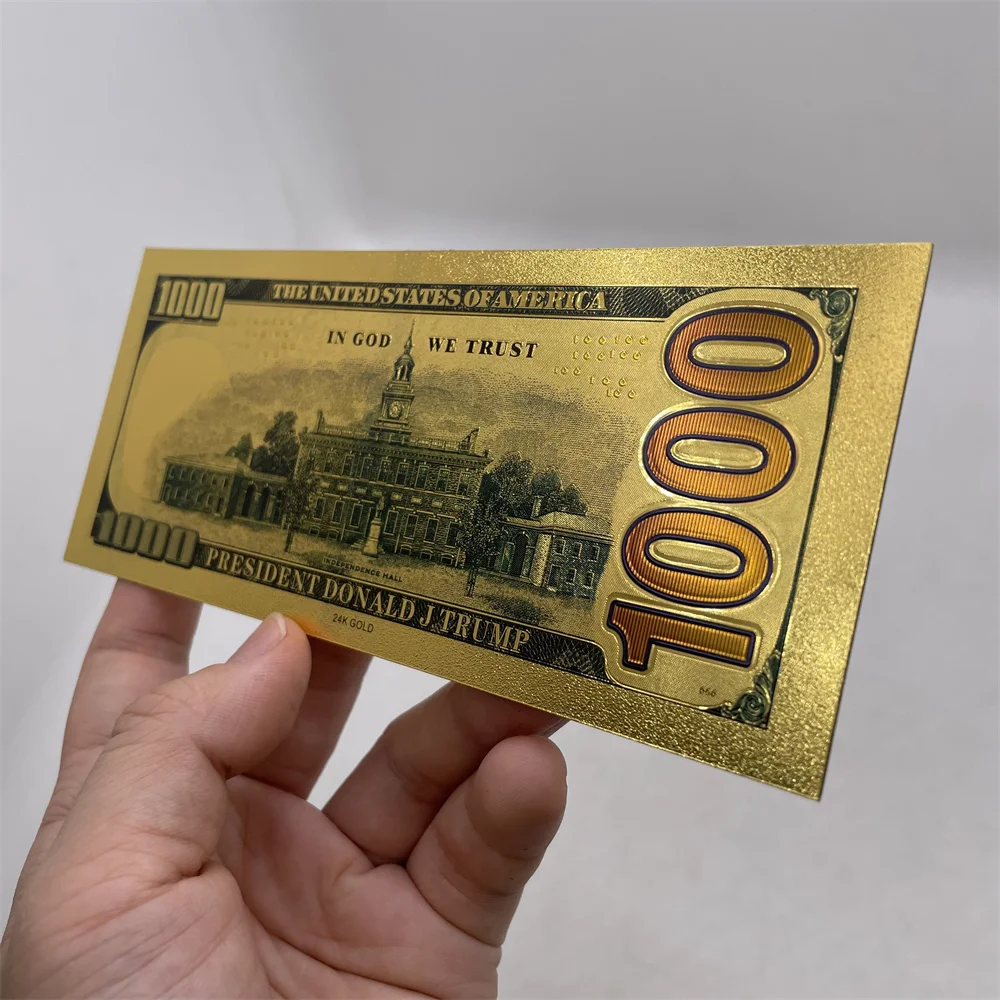 100pcs US president Donald Trump 24K Gold foil banknotes US $1000 Dollar Bills souvenir cards 2024 US collectibles home decor