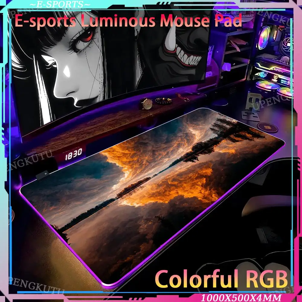 Pink Clouds Sunset Glow Mouse RGB anime pad Pad Computer desk accessories RGB game RGB gaming mouse pad