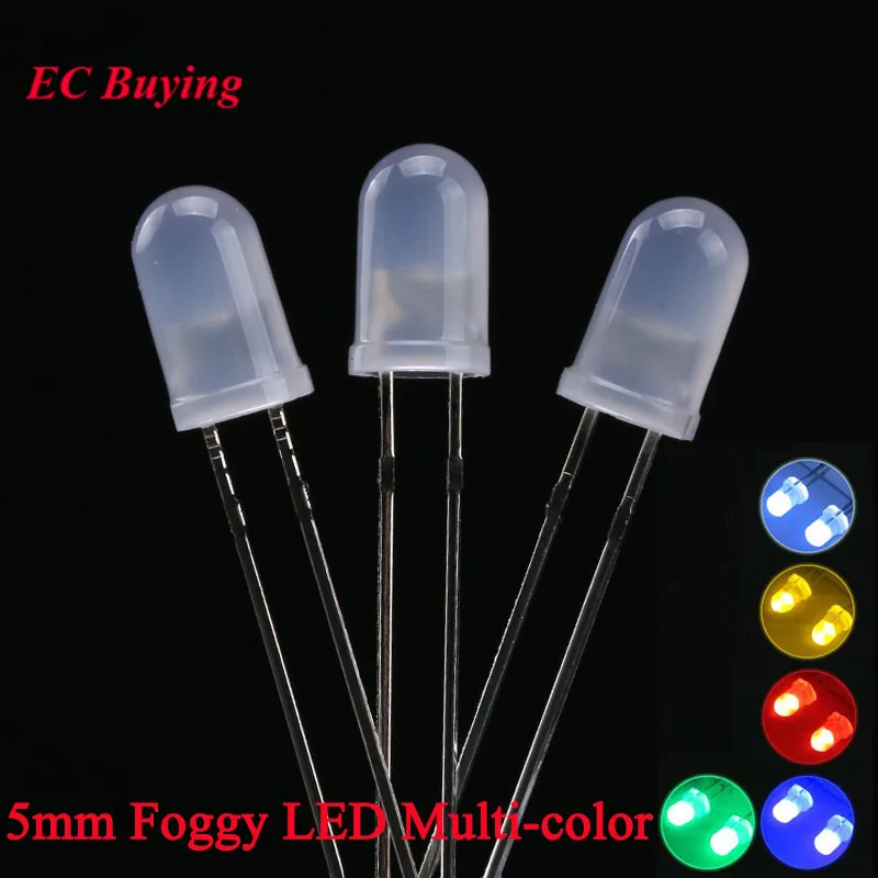 50pcs F5 5mm Fog LED Round White Yellow Blue Red Emerald-green Light Emitting Diode Diffused Foggy Ultra Bright Lamp Bead Plug-i