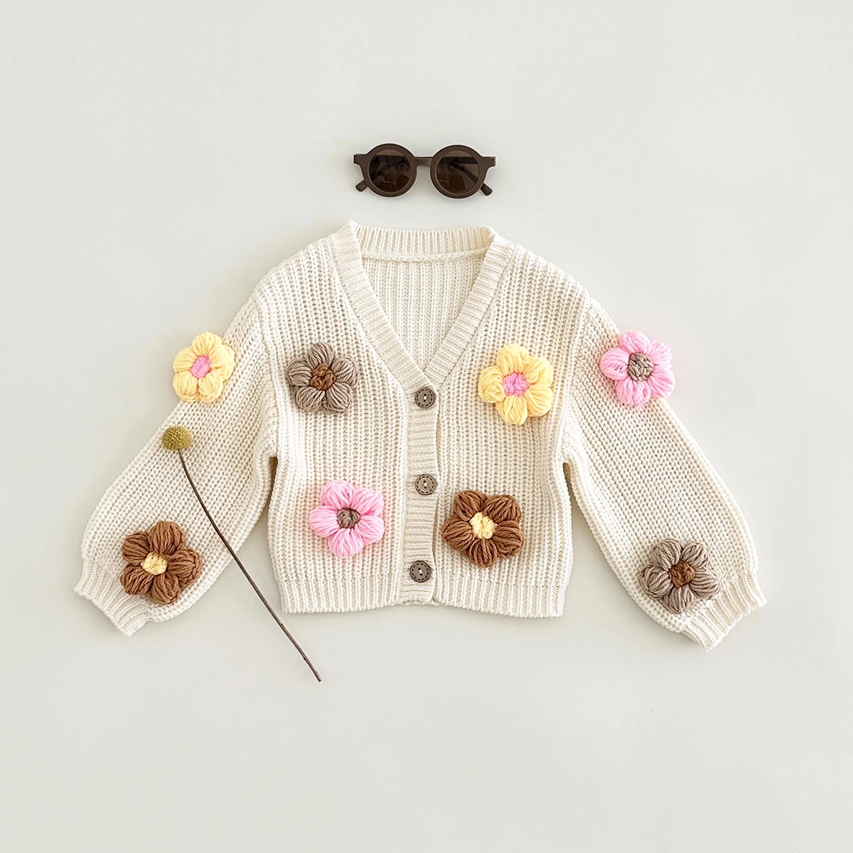 0-3Y Baby Sweaters Handmade Sweater Cardigan 3D Flower Baby Top Loose Coat Cotton Fall Winter Newborn Baby Girls Clothes