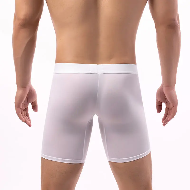 

Mens Boxer Briefs Ice Silk High Waist Long Leg U Pouch Anti Chafing Sports Trunk Breathable Underwear Men Hombre Ropa Interior