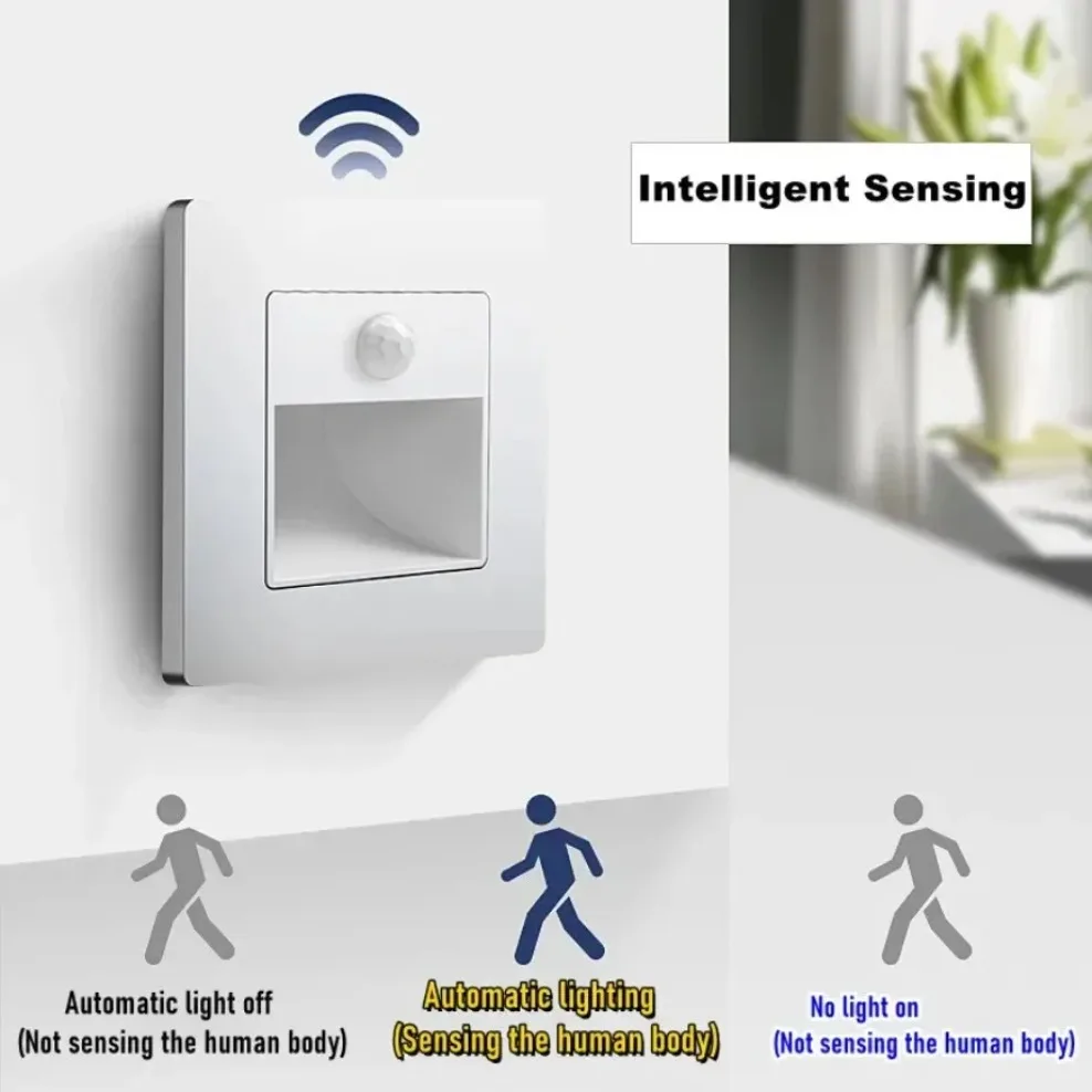 Detector de movimiento PIR, luz Led de escalera, lámpara de inducción humana infrarroja, empotrada, escalera, dormitorio, luz nocturna