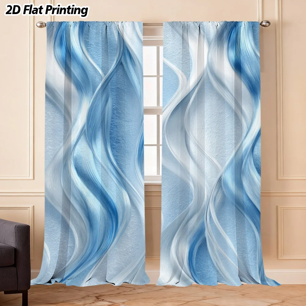 2PC Blue Wave Pattern Curtain Panels Abstract Modern Home Decor Living Room Window Curtains Waterproof Shower Curtain Filter Cur