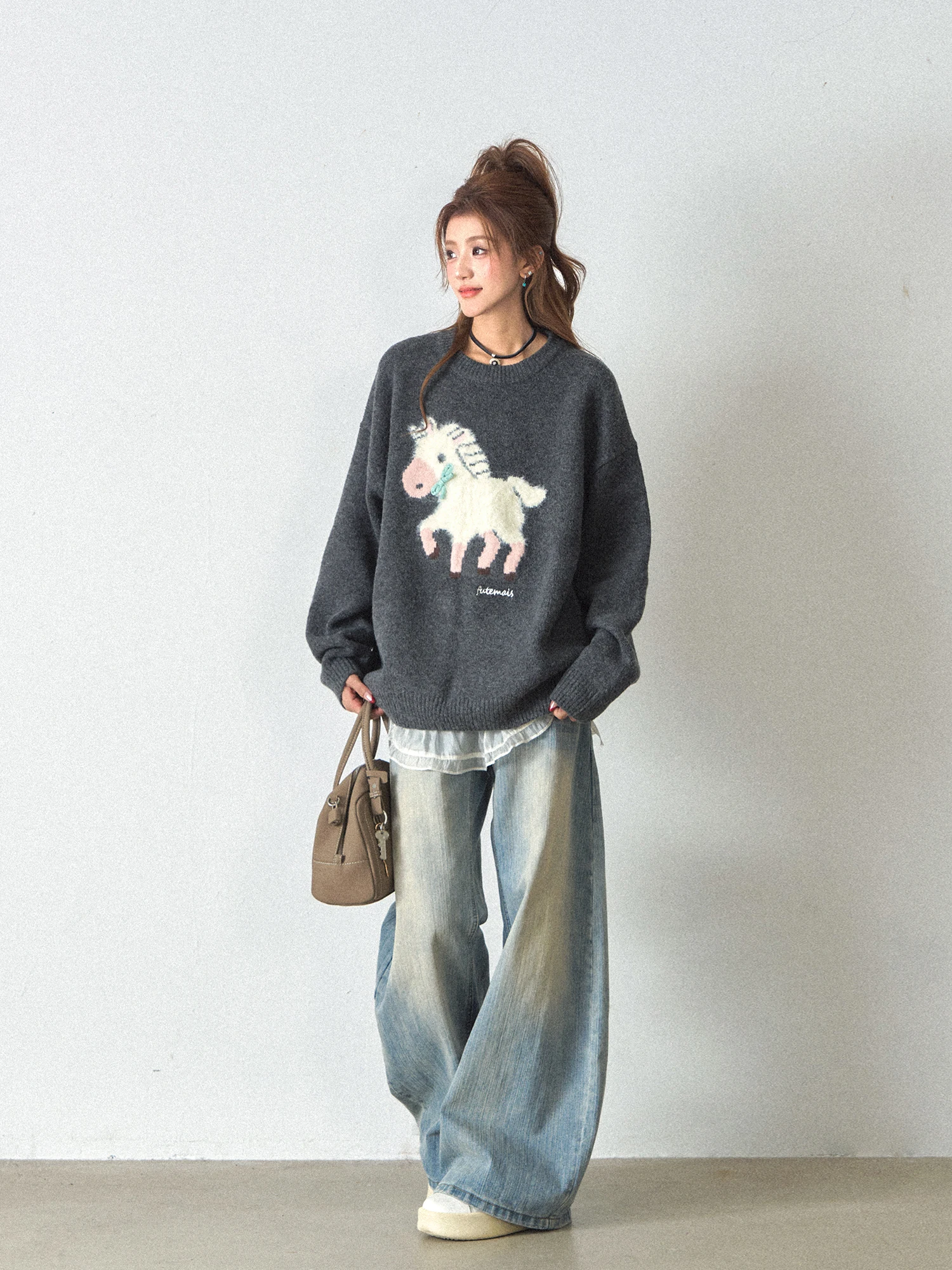 

Soft Cozy round Ne Knitted Sweater Women's Autumn Winter Faion Sweet Sle Embroidery Long Sve Top Chant2nd Korean Sle