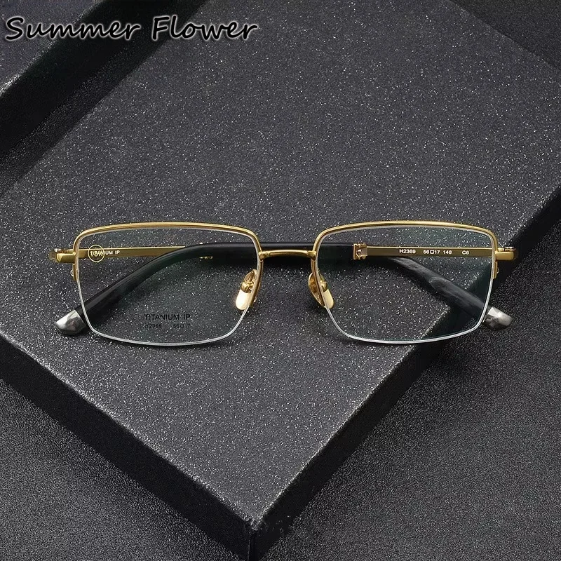 Men Top Quality Optical Prescription Glasses Rectangle Eyeglasses Frame Top Quality Eyewear Pure Titanium OX Horn Tips Spectacle