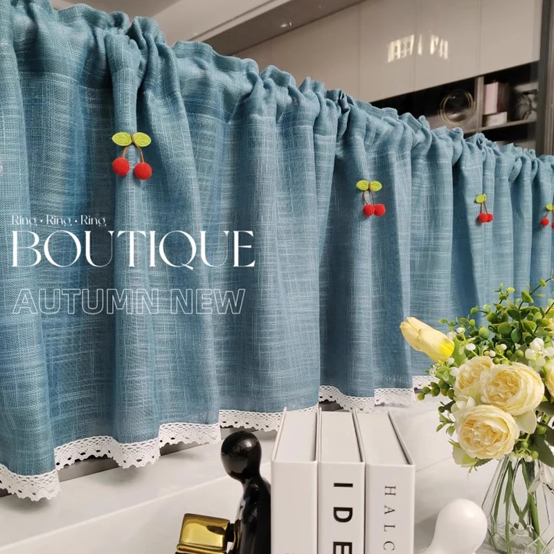 Short Café Curtain,Bay Window Sheer,No Drill Small Curtain,Minimalist Solid Color Living Room Door Curtain,Cabinet Cover Curtain