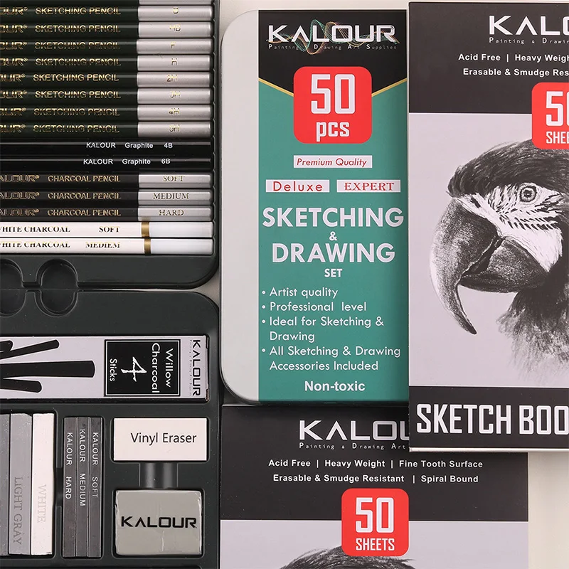 Kalour Sketch Pencil Professional All-in-one Drawing Set Eco-friendly Wooden Pen Rod Coloring Shading Blending Supplies zeichnen