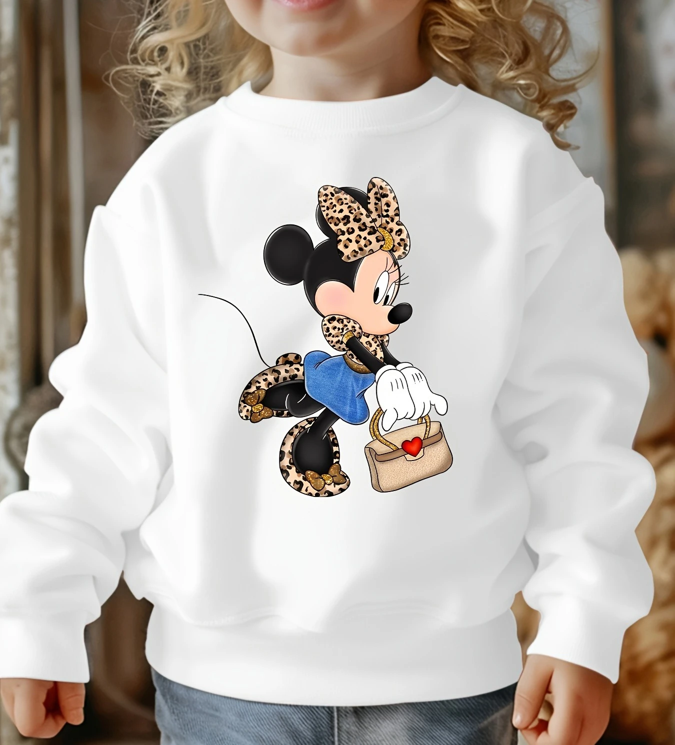 

Girls Minnie Mouse Sweatshirt Pink Long Sleeve Pullover with Minnie Mouse Leopard Print Matching Outfits Baby Girl Clothes