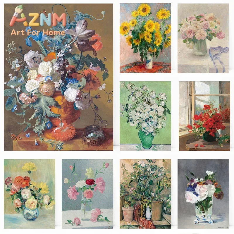 Floral Blush Pink Roses Crystal Vase Manet Van Gogh Flowers Poster Print Wall Art Pictures Canvas Painting Room Home Decor Gift