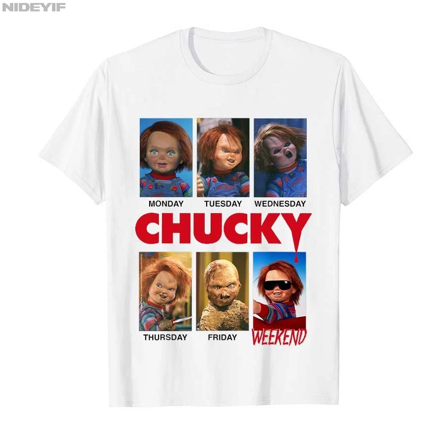 Chucky Days of The Week Moods T-shirt for Men Women 100% Cotton T Shirts Short Sleeve Tops