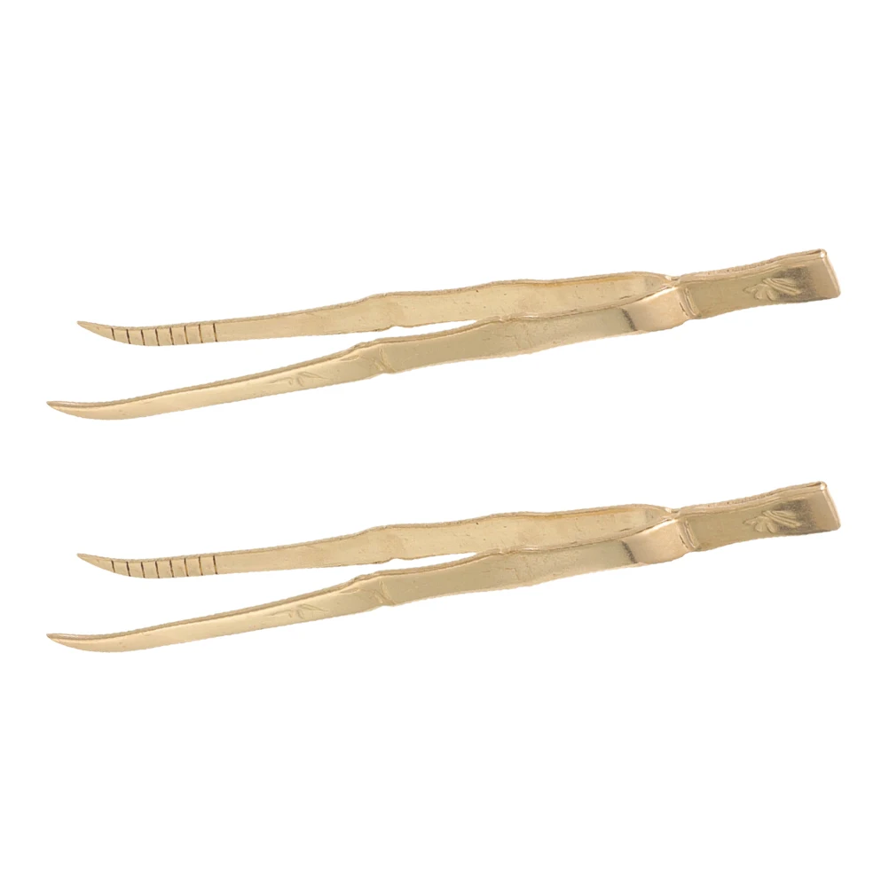 

2pcs Vintage Incense Tongs Brass Charcoal Tweezers Metal Tong Long Clamp Bamboo Design Burner Church Accessories