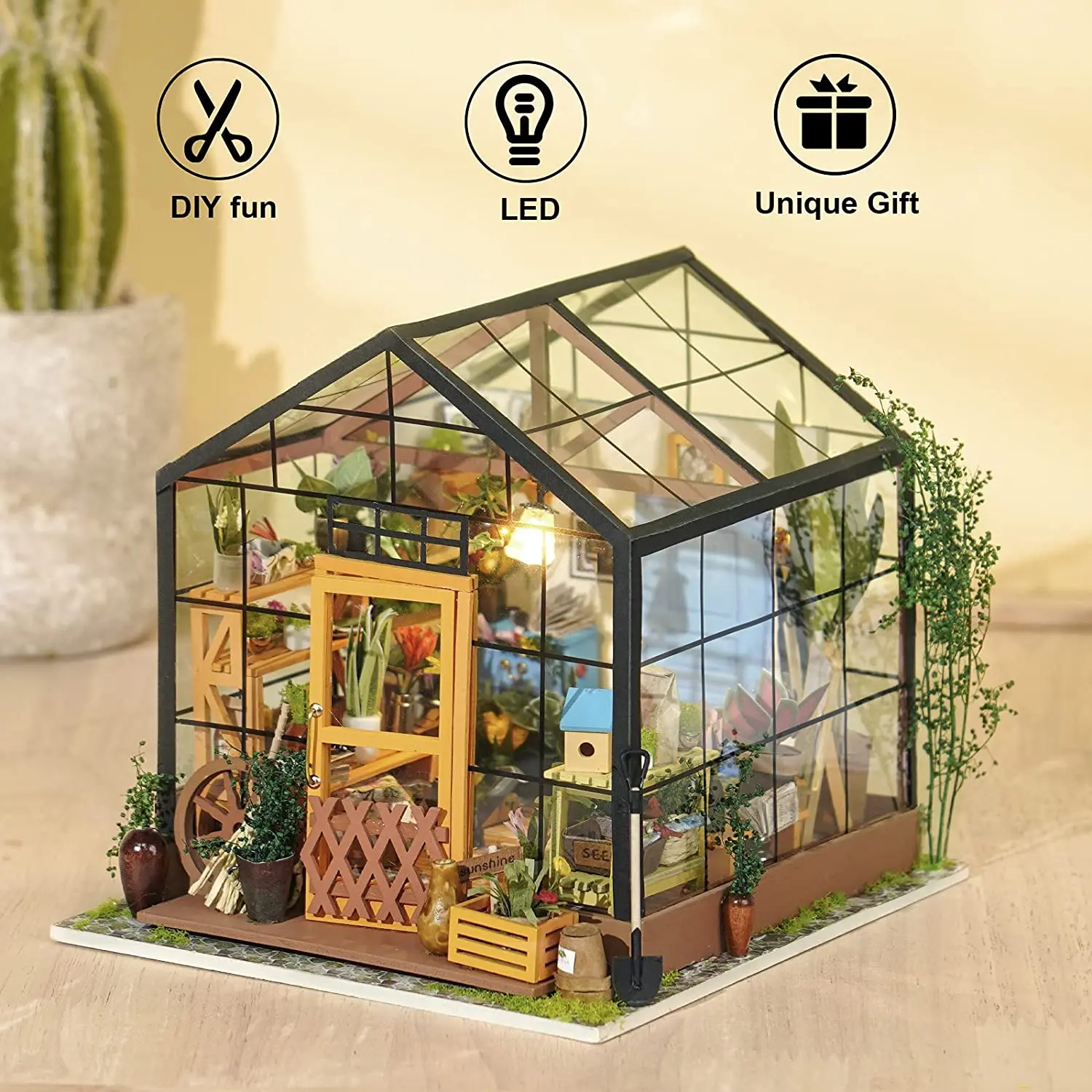 Robotime DIY Doll House with Furniture Children Adult  Green Miniature Dollhouse Wooden Kits Assemble Toy Xmas Brithday Gifts