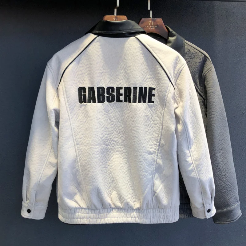 

2026 Autumn/Winter New Men's Color blocked Splicing Coat with Collar Zipper Pocket Fashion Trendy Brand Handsome Jacket