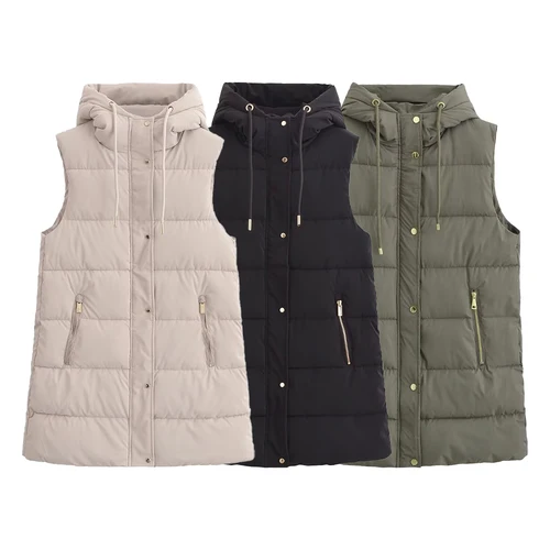 Imagen 1 del producto Otoño nueva mujer moda versátil desplazamientos temperamento cremallera decoración Chaqueta de algodón con capucha chaleco chaqueta