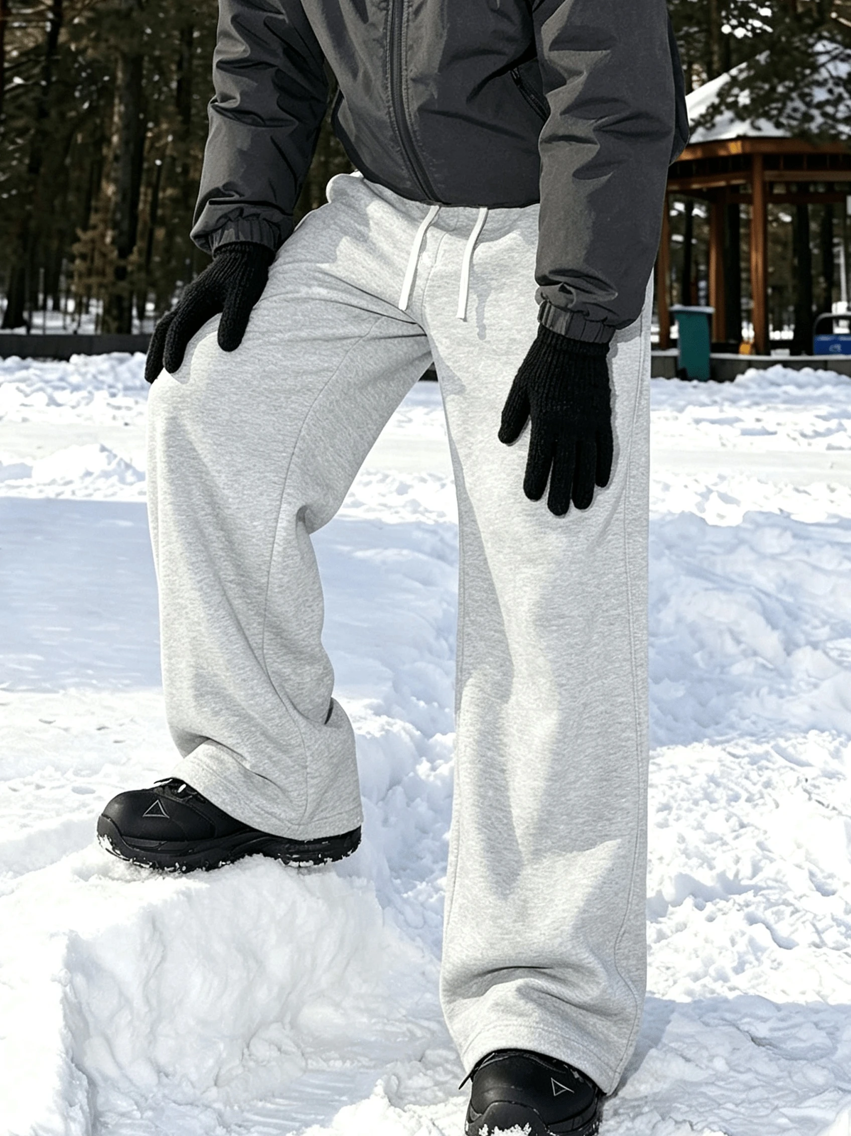 Men's Casual Pants for Autumn/Winter  Thickened Warm Sweatpants Loose Straight-Leg Wide-Leg Fit men clothing