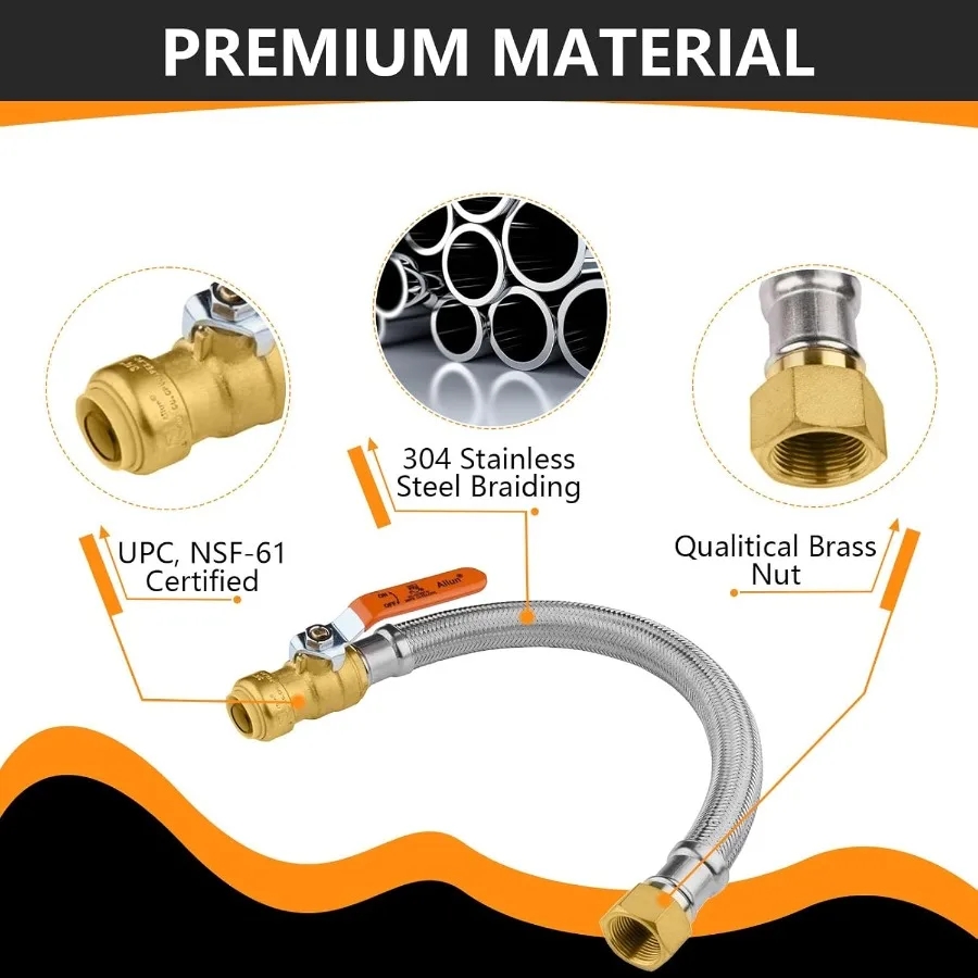 10 حزمة 18 بوصة دفع صالح الكرة صمام سخان المياه موصل PushtoConnect 3 4x3 4 FIP الفولاذ المقاوم للصدأ خرطوم سخان مرن لإعادة