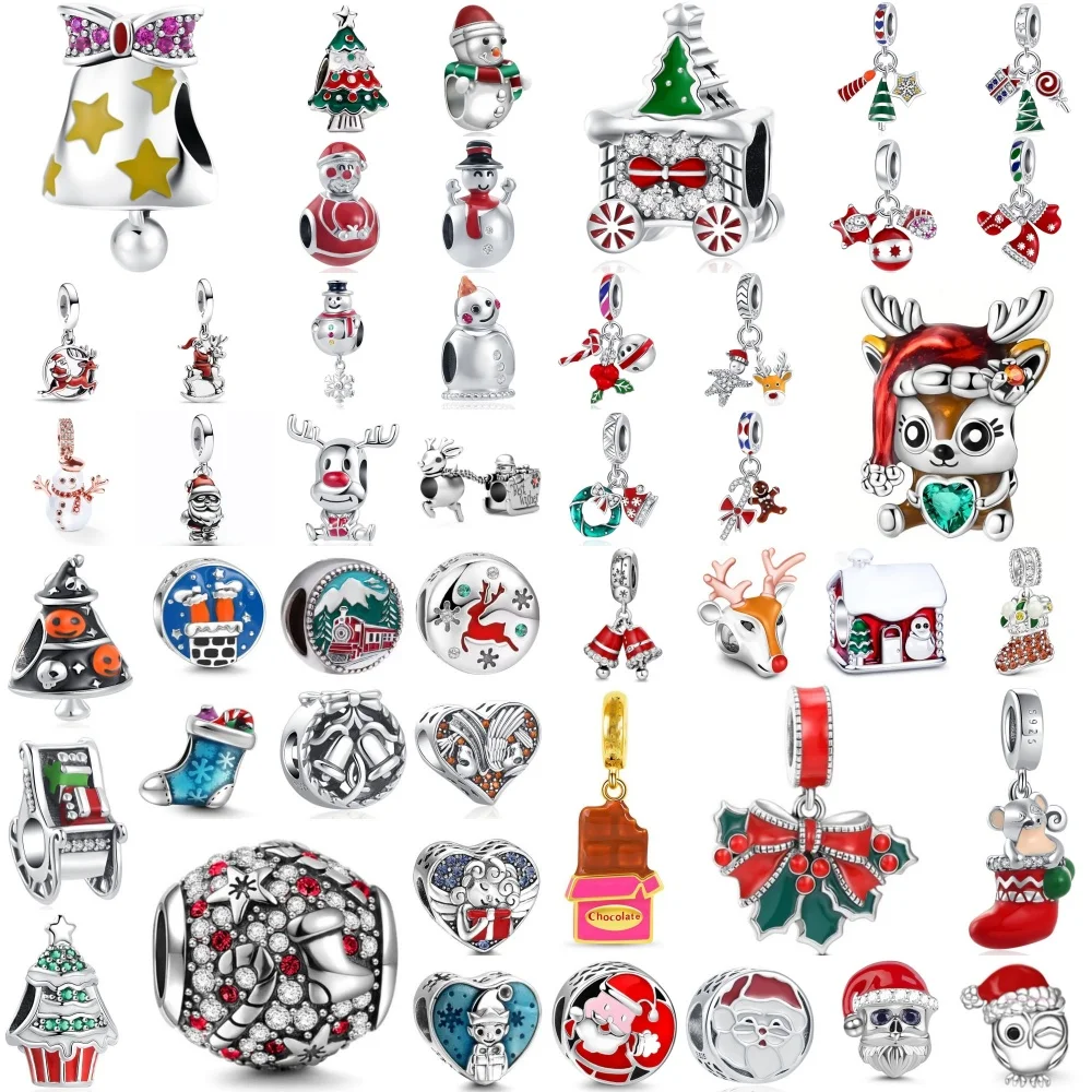 Christmas Tree,Snowman, Bell Bead Socks,Reindeer Pendant, 925 Silver, Fit Original Bracelet DIY Accessories Exquisite Jewelry ﻿