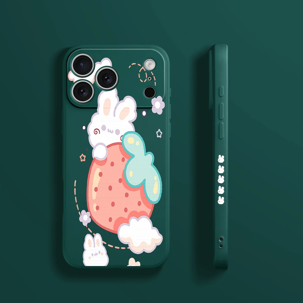 الفراولة أرنب جراب هاتف آيفون 17 ProMax 17 الهواء 16 15 14 13 12 11 برو ماكس XS Max7 8 زائد 16e 16 زائد غطاء من البولي يوريثان Coque #2