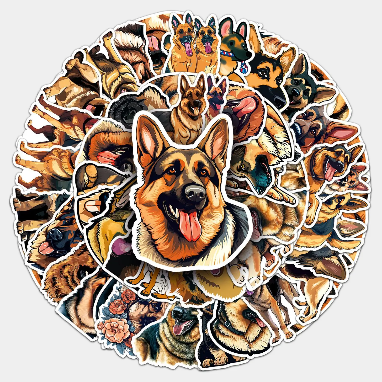 

50PCS Cartoon German Shepherd Dog Sticker Cool Cute Funny DIY Decorative Water Cup Stationery Box Laptop Graffiti Decal Kids Toy