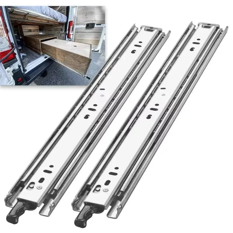 1 Pair 51mm Heavy Duty Locking Drawer Slides, Full Extension Rails 68kg Load Capacity Furniture Hardware