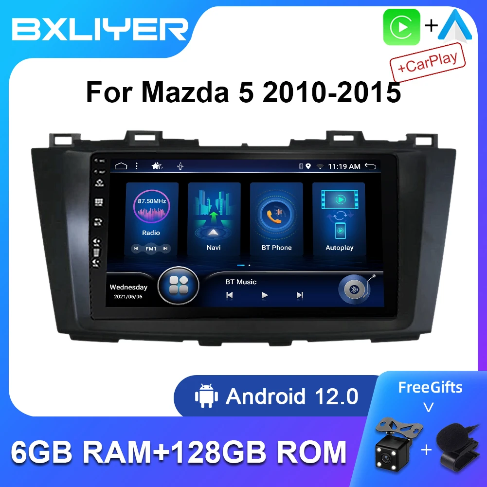 6+128GB IPS Screen Player Car Radio for Mazda 5 2010 2011 2012 2013 2014 2015 Android 12 Wireless Carplay Auto Multimedia Audio