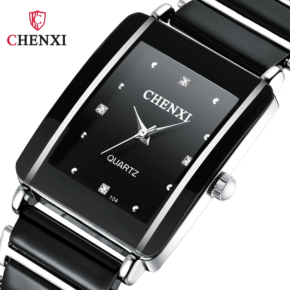 CHENXI Fashion Couple Watch Rectangle Dial Waterproof Watches For Men Women Ceramic Alloy Quartz Wristwatches Gifts