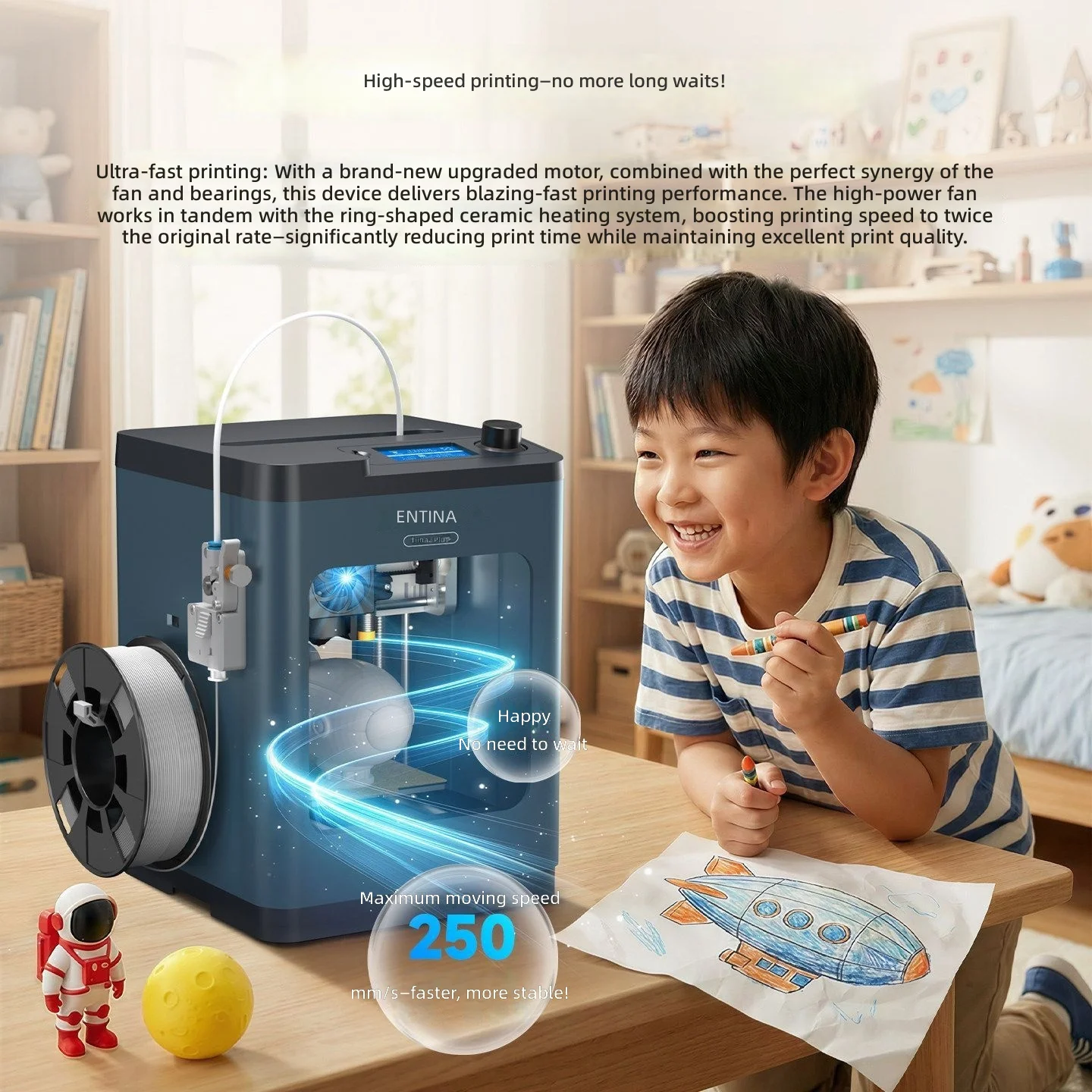 3D Printer Student Novice Friendly, Kids Gift STEM Education High Speed Desktop Grade FDM 3D 3D Printer Home