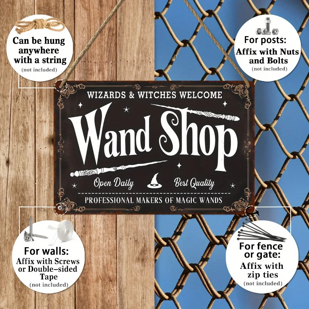 لافتة قصدير معدنية من Wand Shop Wizards & Witches ترحيبًا عتيقة للهالوين، ديكور منزلي للمنزل المسكون في المزرعة