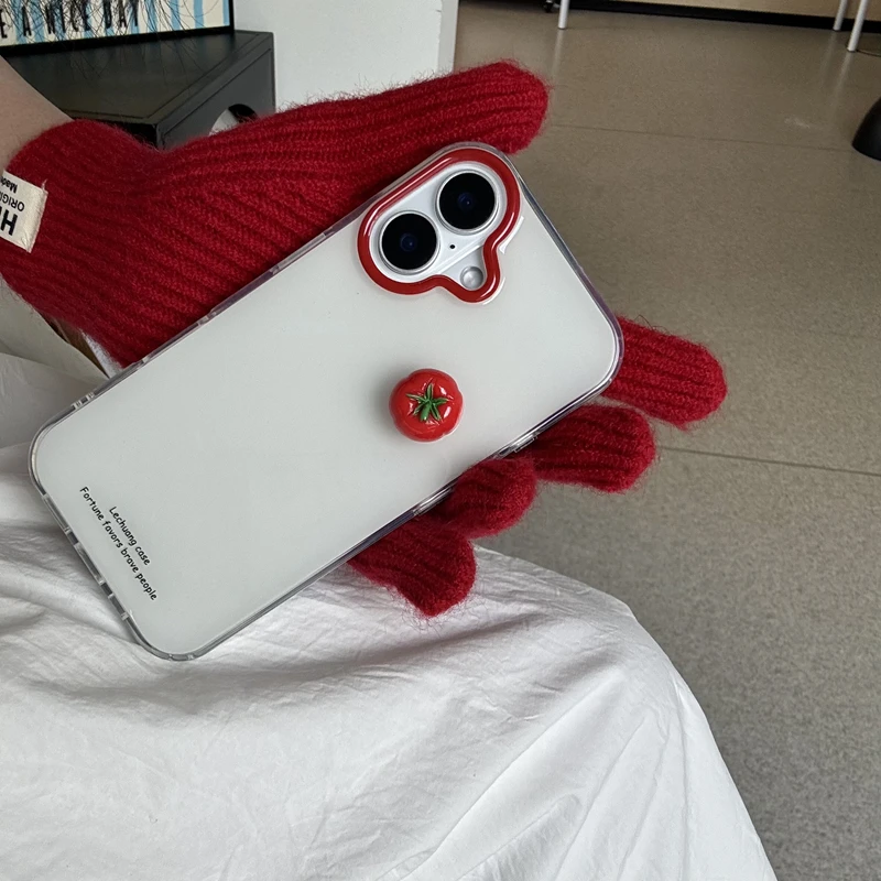 الكورية الحد الأدنى الإنجليزية ثلاثية الأبعاد الطماطم الحمراء لطيف قضية الهاتف آيفون 17 الهواء 16 15 14 13 12 11 برو ماكس زائد Y2K المتخصصة غطاء بسيط