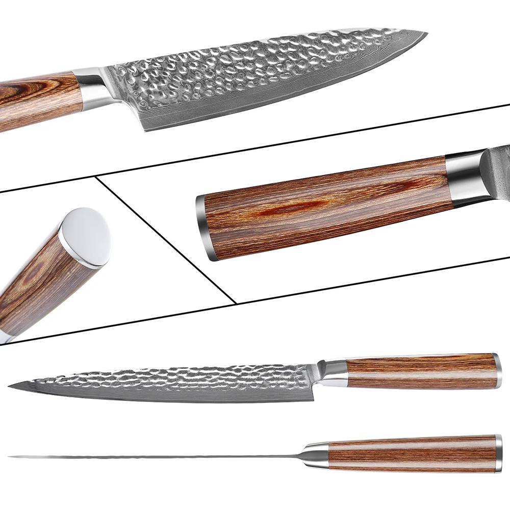 XITUO Damascus Kitchen Knife Set, 6-Piece Damascus Steel VG10 Chef Knife Set Sharp Blades with Wood Magnetic Knife Holder Block - view 3