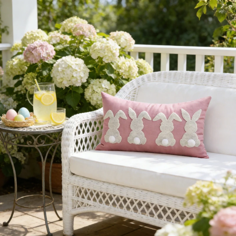 

2-piece Easter Bunny Embroidered Cushion Cover 30x50cm Cotton and Hemp Waist Pillowcase Spring Outdoor Garden Pillow Cover Home