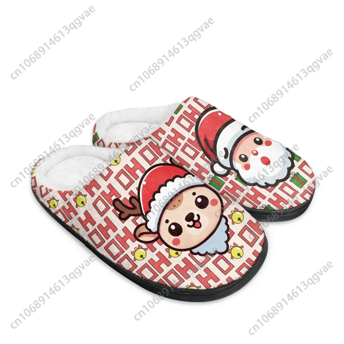 Christmas Themed Cow Wreath White Snowflakes Home Cotton Slippers Mens Womens Teenager Plush Bedroom Keep Warm Custom Slipper