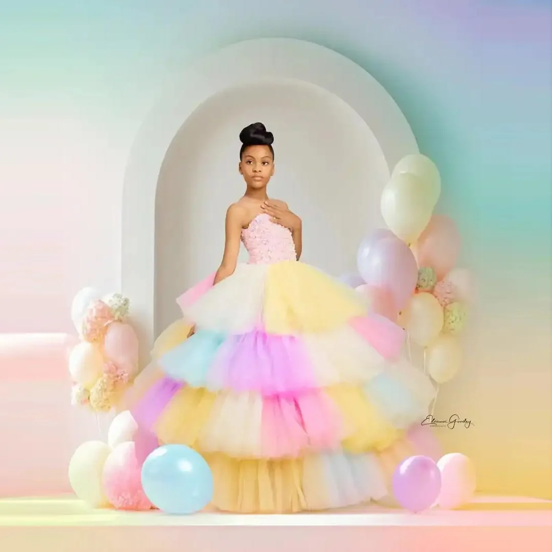 

Разноцветная юбка-тюль для девочек, пышная многослойная юбка-пачка с оборками для выпускного вечера, праздничная юбка принцессы, детский новогодний костюм, длинная тюлевая юбка-пачка